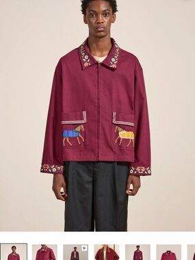 Embroidered Maroon Lightweight Zip Shirt Jacket